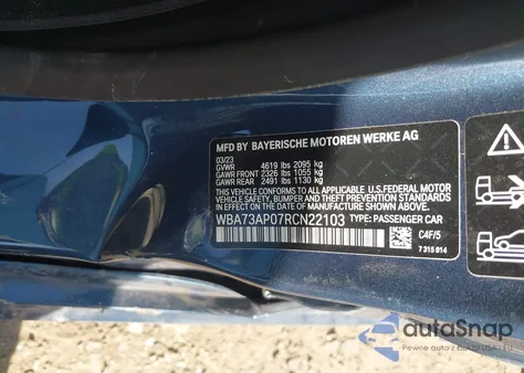 2024 BMW 4 Series 430I xDrive from USA, damaged, VIN WBA73AP07RCN22103